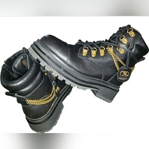 Kurt Geiger Combat Grunge Whimsigoth Black Leather Ankle Boot 6.5 (36.5) New